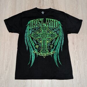 Way To Celebrate Ireland Forever Celtic Cross T-Shirt Mens L Black Green Tee